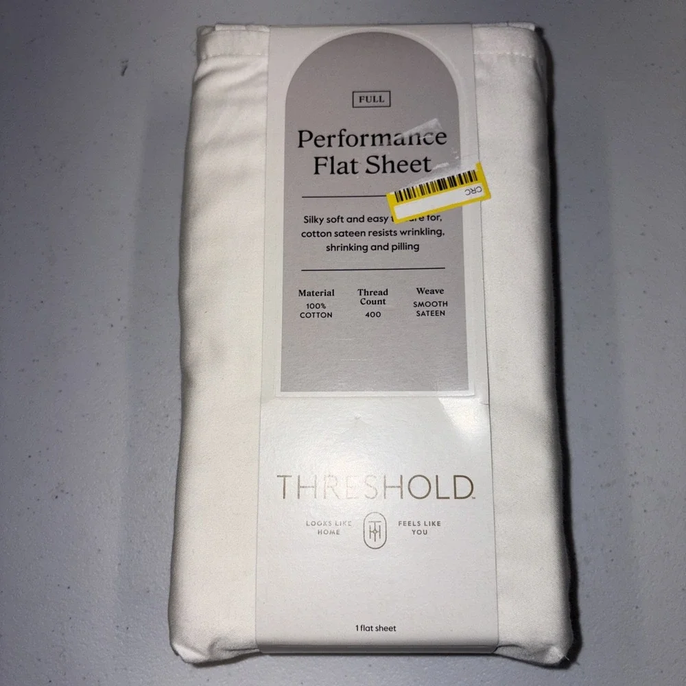 NWT Threshold FULL Performance Flat Sheet Silky Soft Sateen SOUR CREAM 400 TC